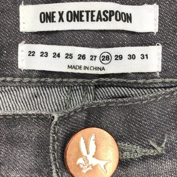 One X One Teaspoon Dark Grey Distressed Ripped  Jeans size 28 - Picture 3 of 10